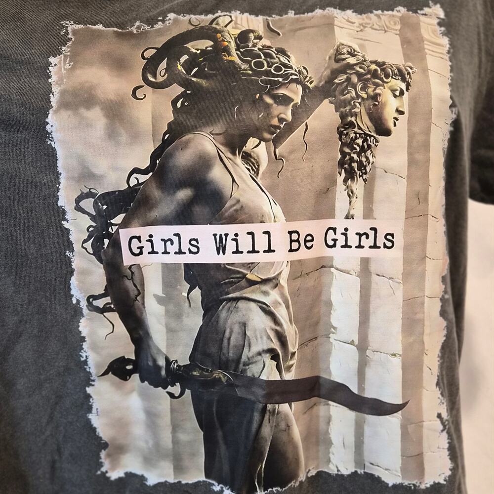 Comfort Colors Medusa Graphic Tee Girls Will Be Girls Gray Medium